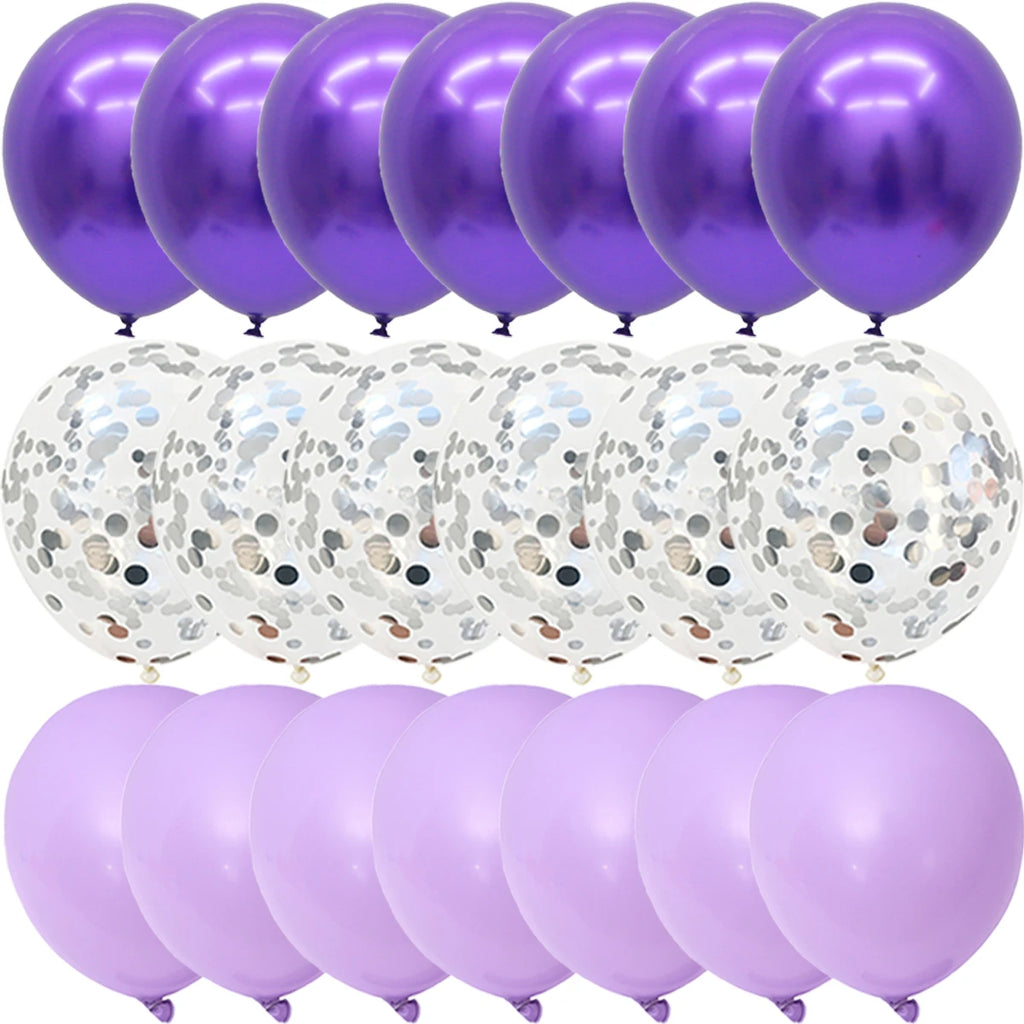 40PCS Silver White Purple Metal Latex balloon for Birthday Party Decorations