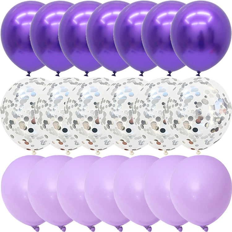 40PCS Silver White Purple Metal Latex balloon for Birthday Party Decorations