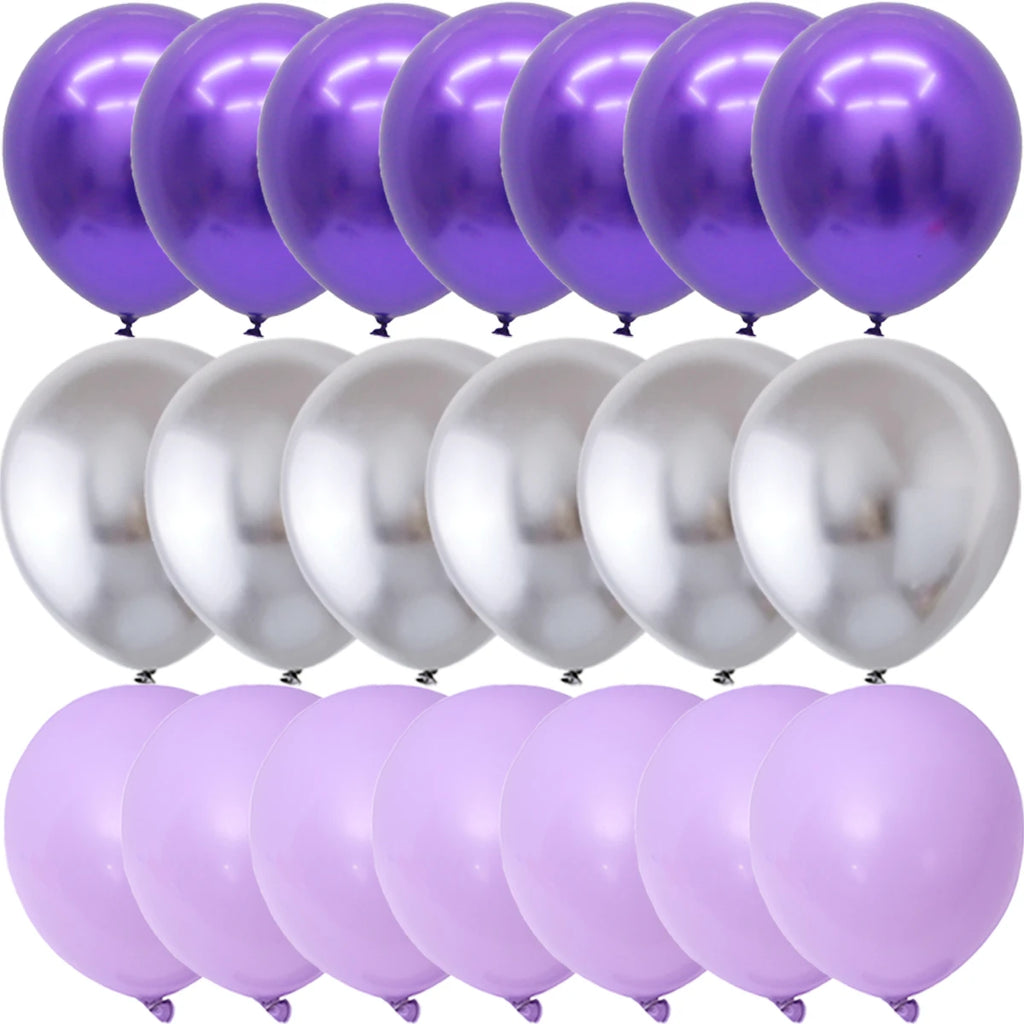 40PCS Silver White Purple Metal Latex balloon for Birthday Party Decorations