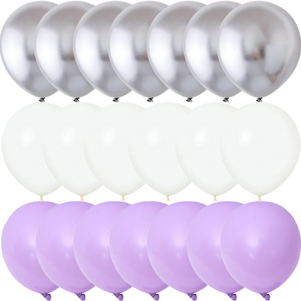 40PCS Silver White Purple Metal Latex balloon for Birthday Party Decorations