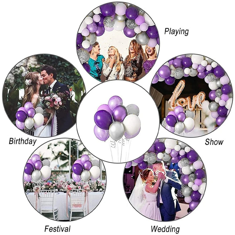 40PCS Silver White Purple Metal Latex balloon for Birthday Party Decorations