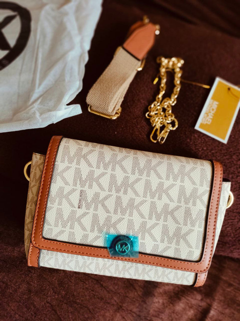 White & brown combination Purse MK design