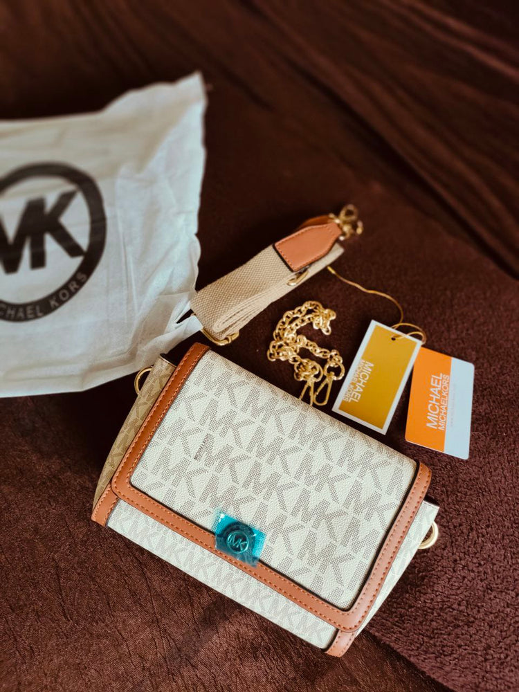 White & brown combination Purse MK design