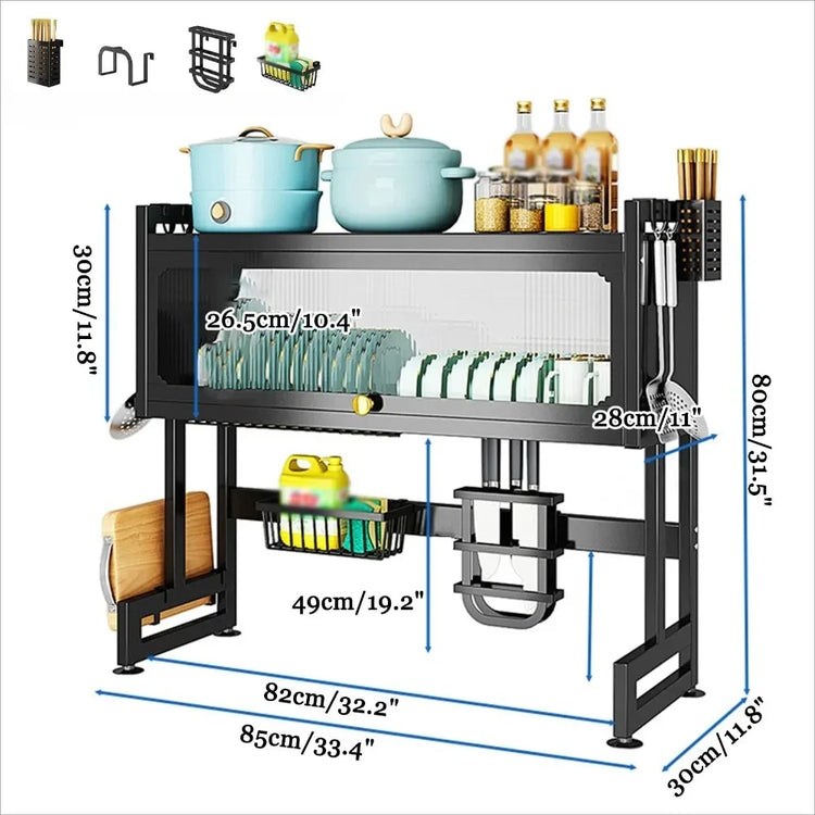 Kitchen Dish Rack Drying Shelf Adjustable Dustproof Cabinet Stainless Steel