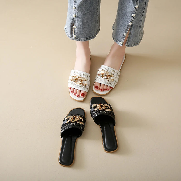 Trend Luxury Designer Chain Summer Slippers For Women