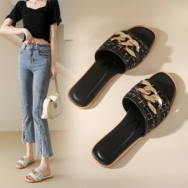 Trend Luxury Designer Chain Summer Slippers For Women