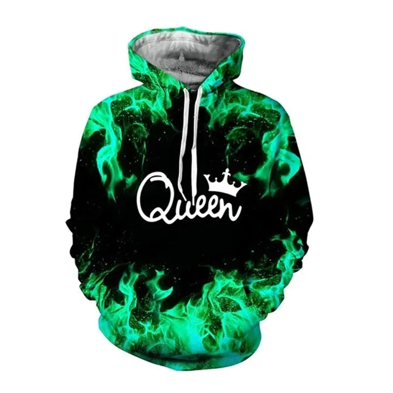 King 3D Print Trendy Matching Couple King And Queen Hoodies