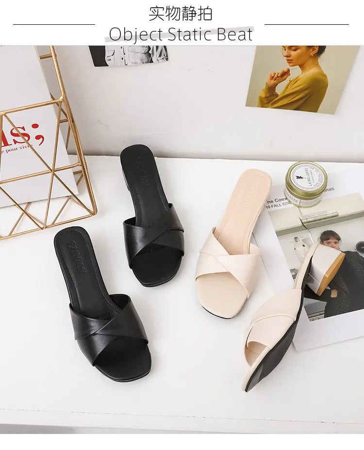 Simple Leather Square Heel Shoes Women