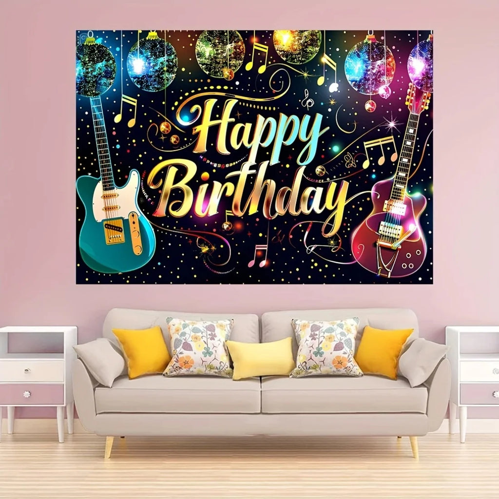 Happy Birthday background and guitar rock themed party banner