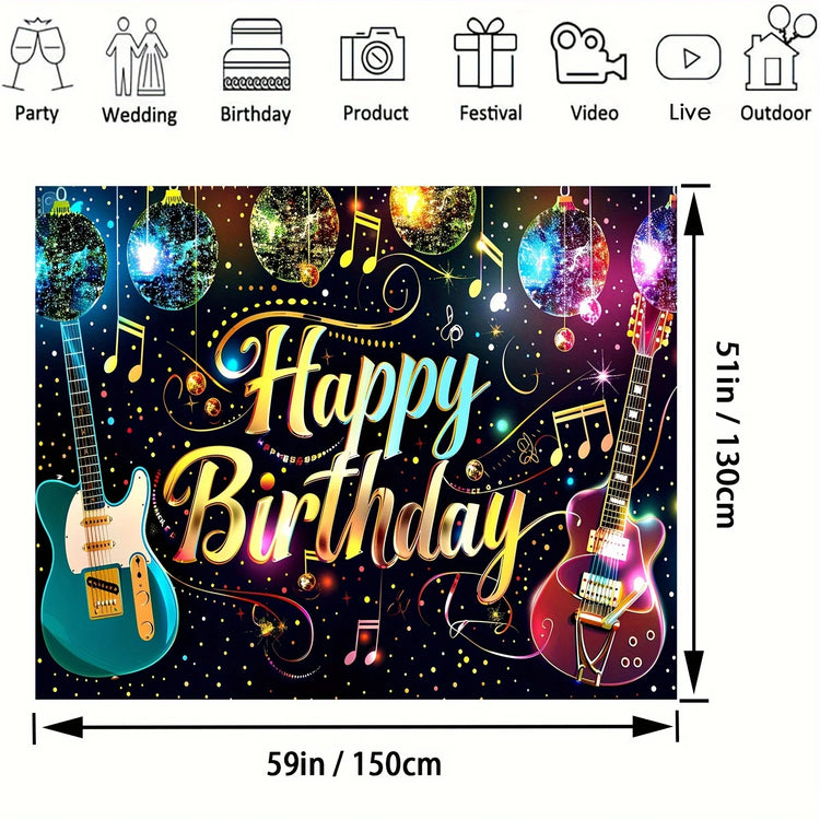 Happy Birthday background and guitar rock themed party banner