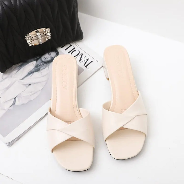 Simple Leather Square Heel Shoes Women