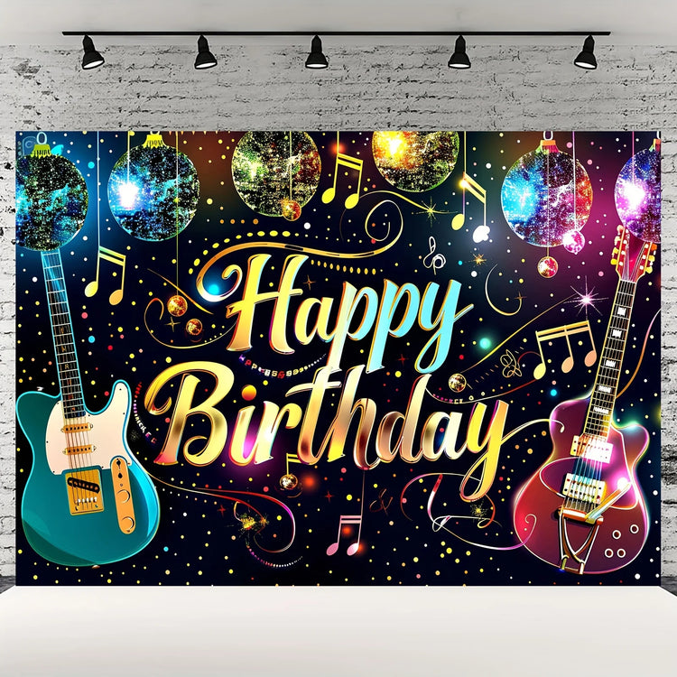 Happy Birthday background and guitar rock themed party banner