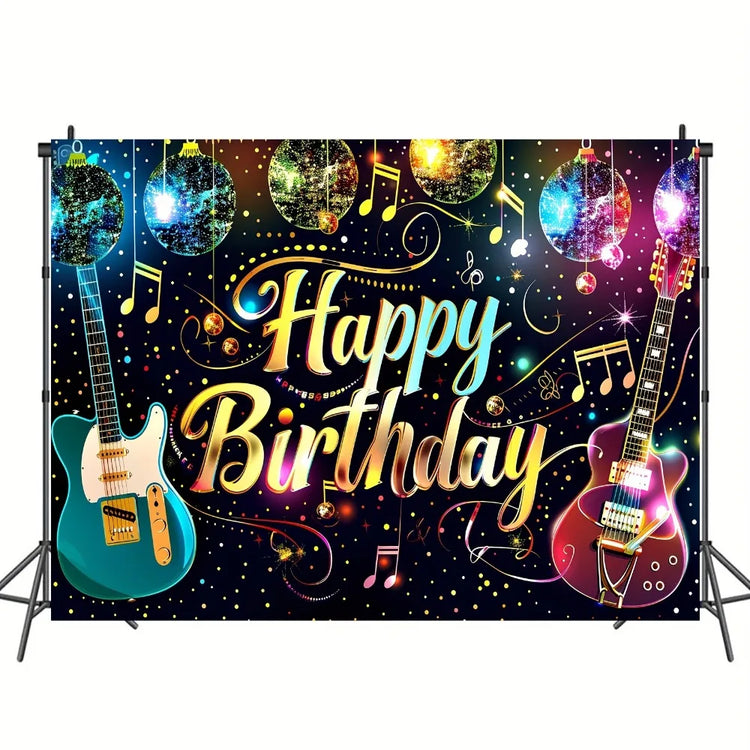 Happy Birthday background and guitar rock themed party banner