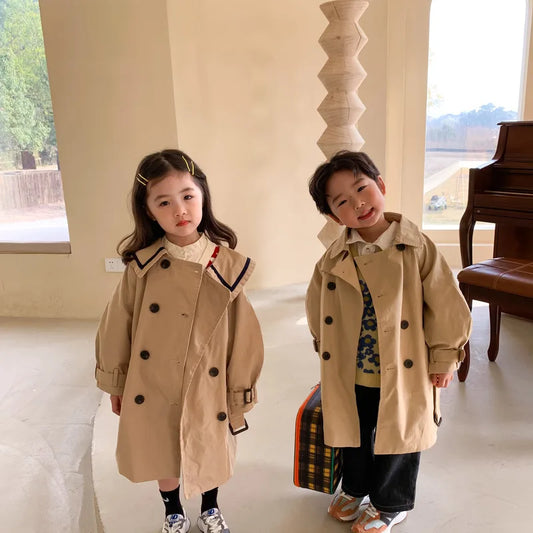 Down Collar Korea Solid Color Coat for Kids oy & girl