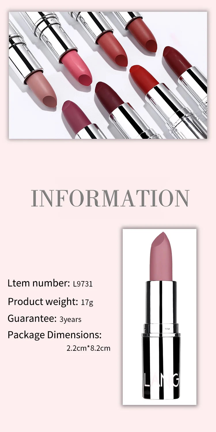 Langmani Silver Tube Matte Lipstick Non Staying Cup Makeup Lipstick  8 colors available