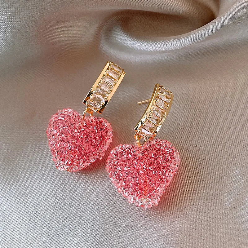 Trendy Lovely Pink Heart Dangle Earrings For Women  Jewelry