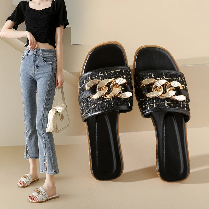 Trend Luxury Designer Chain Summer Slippers For Women