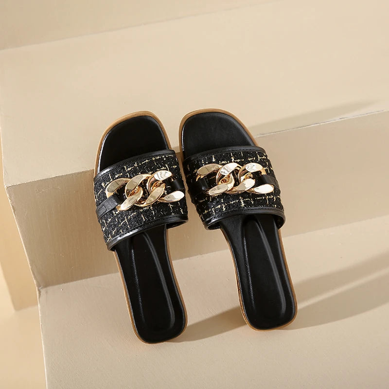 Trend Luxury Designer Chain Summer Slippers For Women