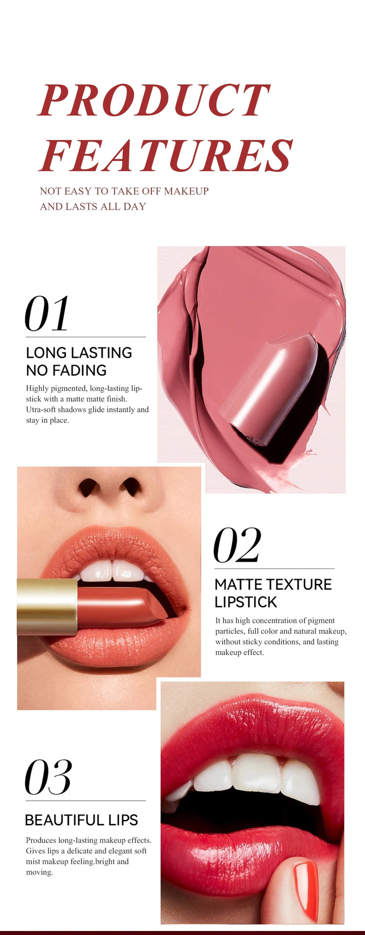 Gold Bar Tube Matte Lipstick 6 Colors