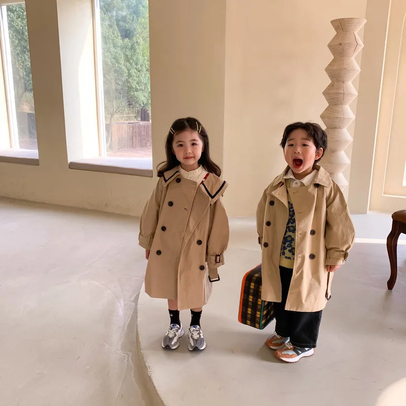 Down Collar Korea Solid Color Coat for Kids oy & girl