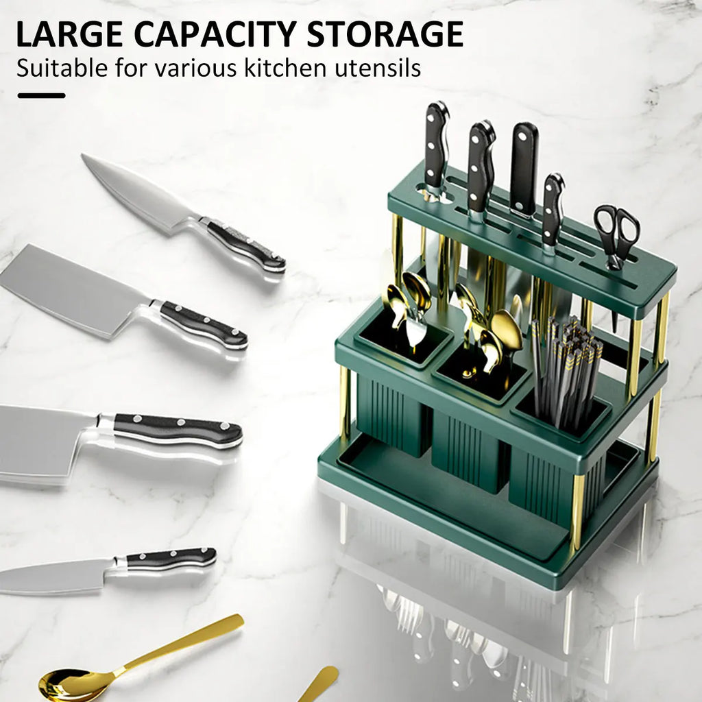 Kitchen Knife Holder Multi-Function Cutter and Cutlery Drainer Rack