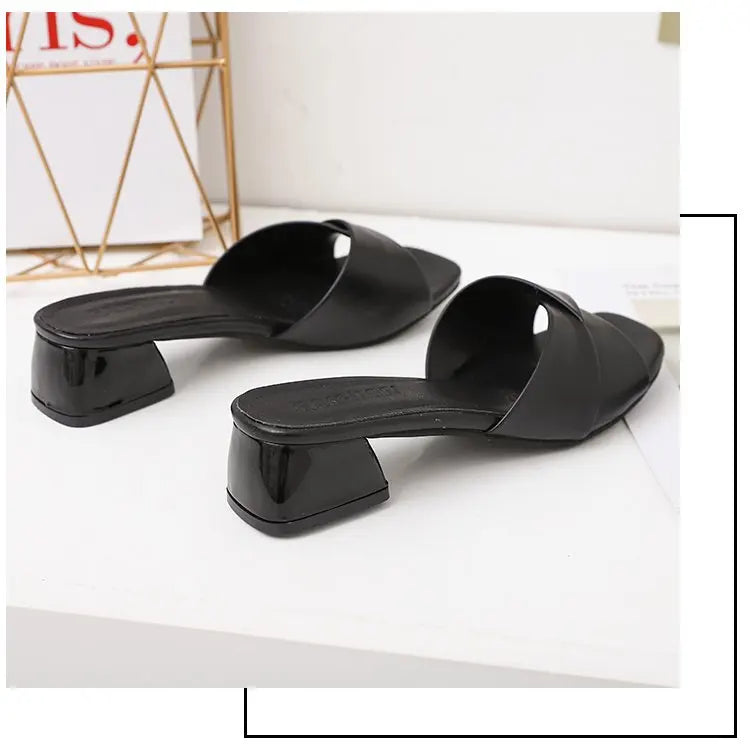 Simple Leather Square Heel Shoes Women