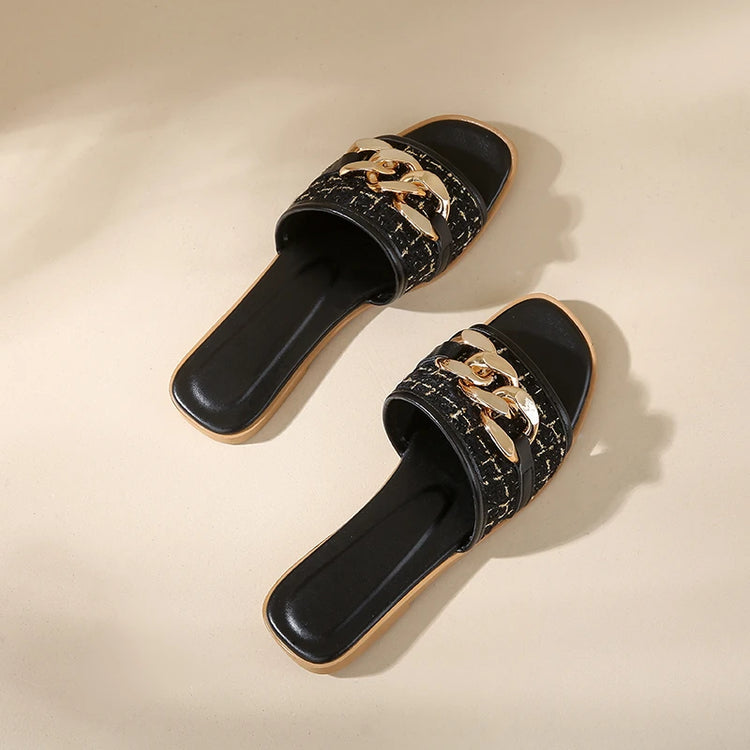 Trend Luxury Designer Chain Summer Slippers For Women