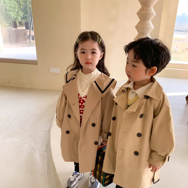 Down Collar Korea Solid Color Coat for Kids oy & girl