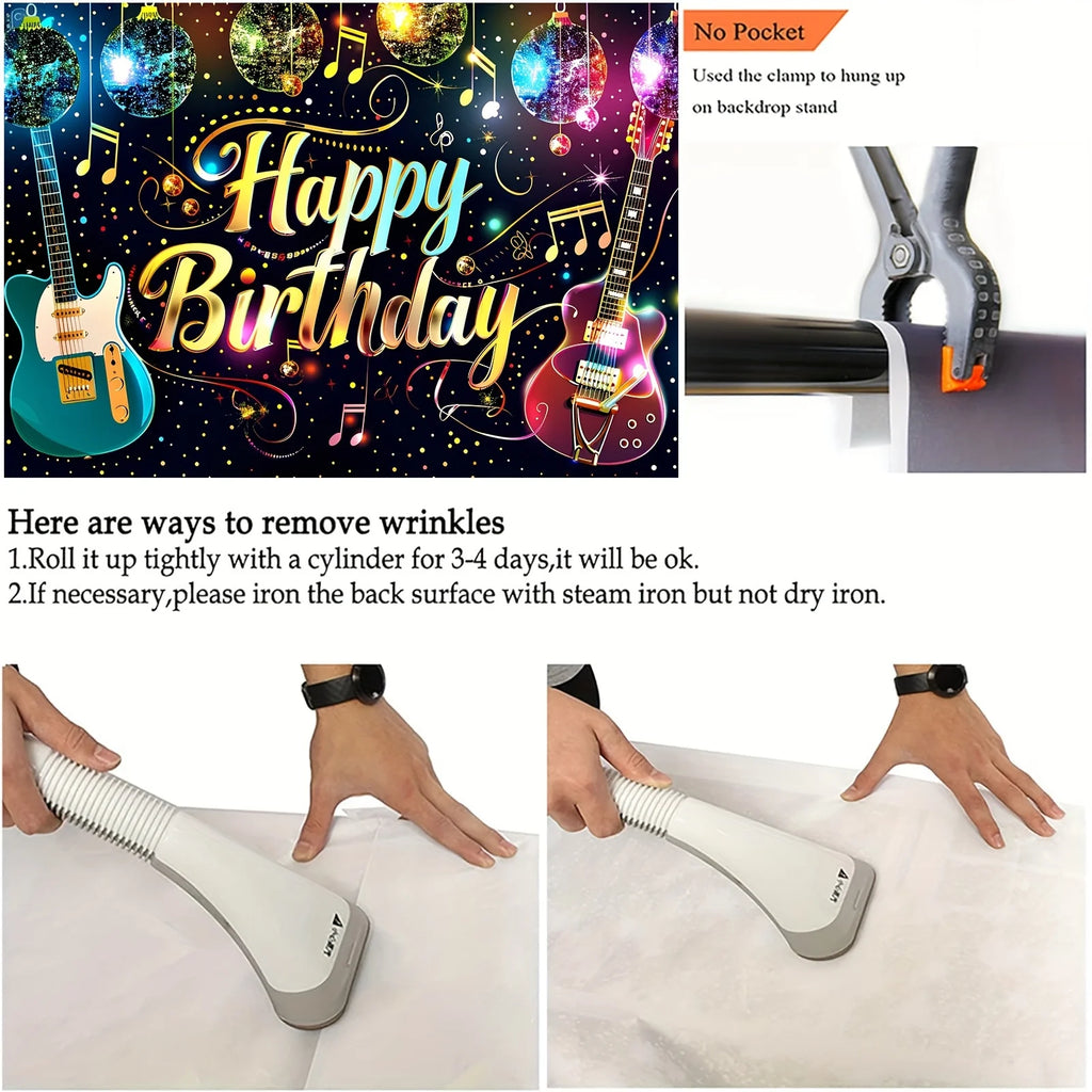 Happy Birthday background and guitar rock themed party banner