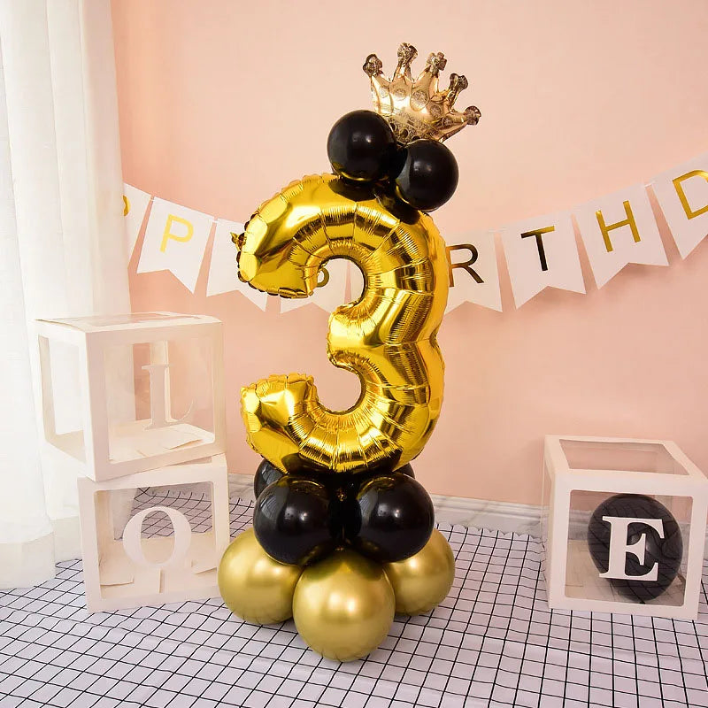 Happy Birthday Balloons  Chrome Gold Black 32inch