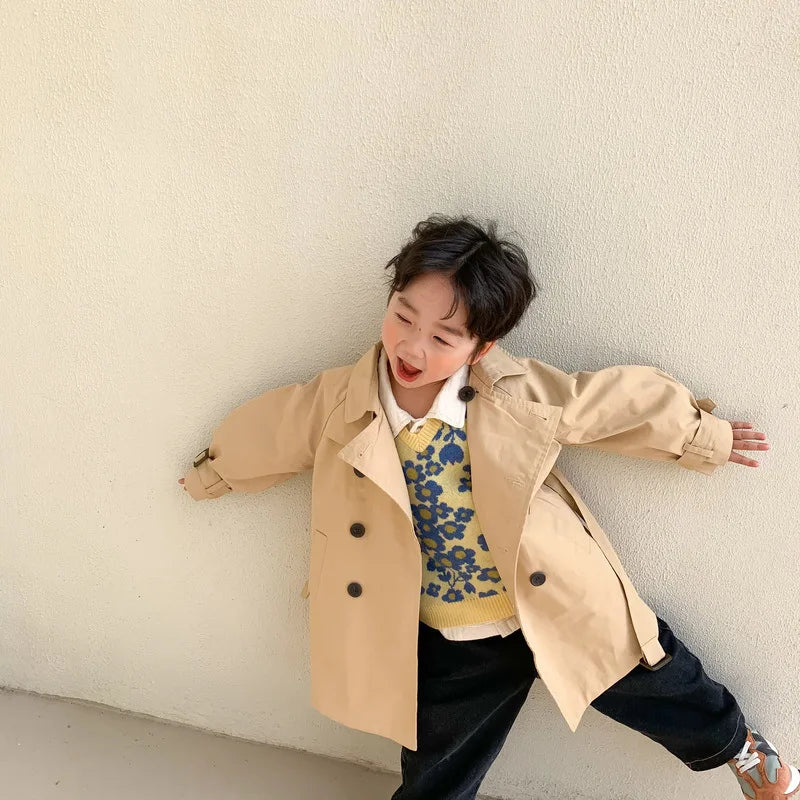 Down Collar Korea Solid Color Coat for Kids oy & girl