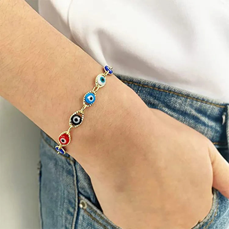 Blue Evil Eye Bracelet for Women Fashion Turkish Lucky Resin Bead Chain Adjustable