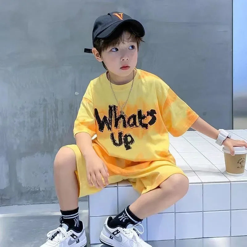 Gradient Color Kids T-Shirt & Loose Shorts 2pcs Set