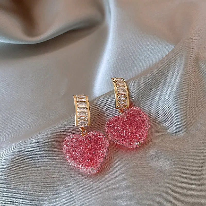 Trendy Lovely Pink Heart Dangle Earrings For Women  Jewelry