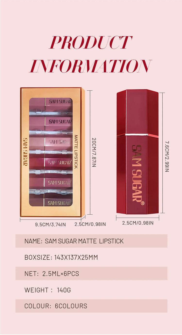 Gold Bar Tube Matte Lipstick 6 Colors