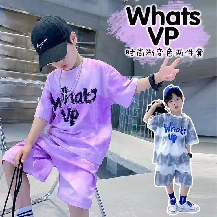 Gradient Color Kids T-Shirt & Loose Shorts 2pcs Set