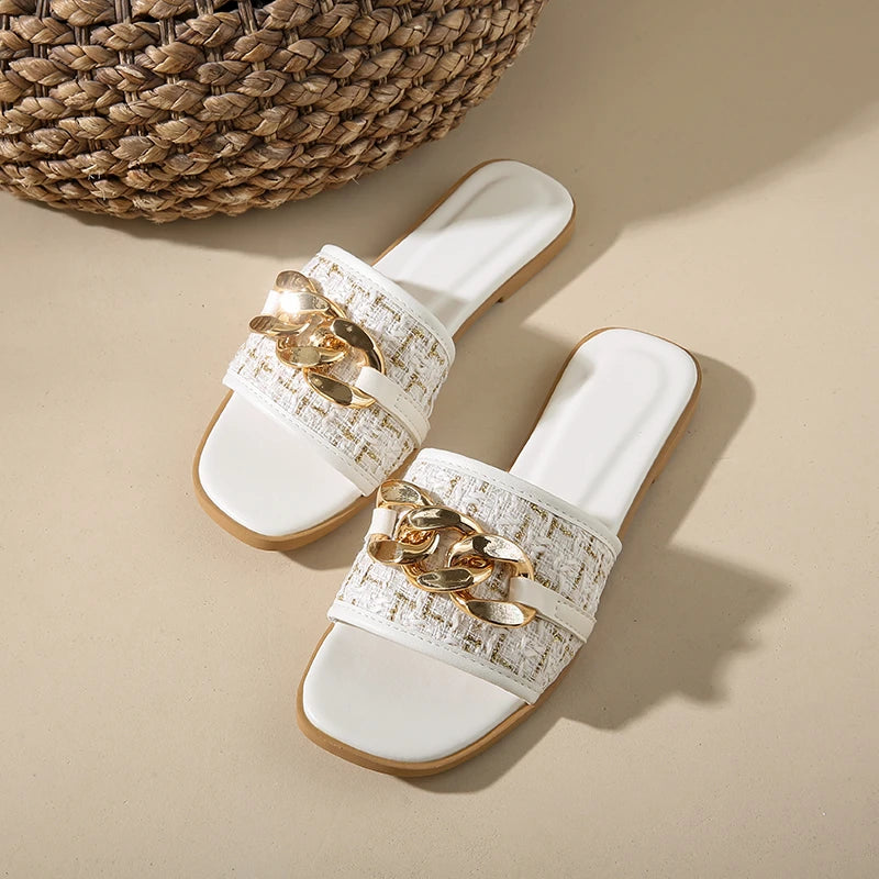 Trend Luxury Designer Chain Summer Slippers For Women