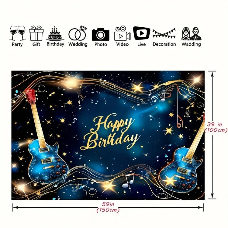 Music notes, guitar, happy birthday photography background decor