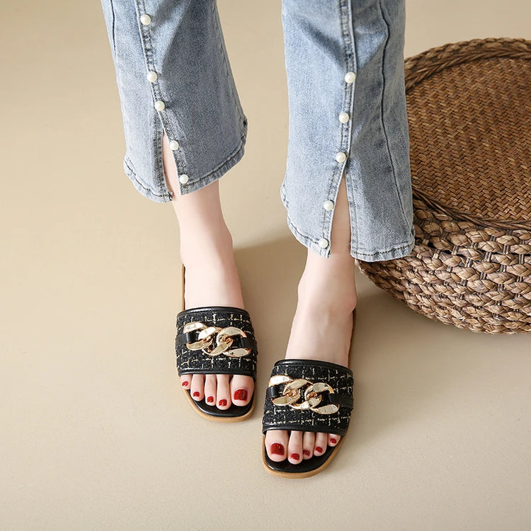 Trend Luxury Designer Chain Summer Slippers For Women