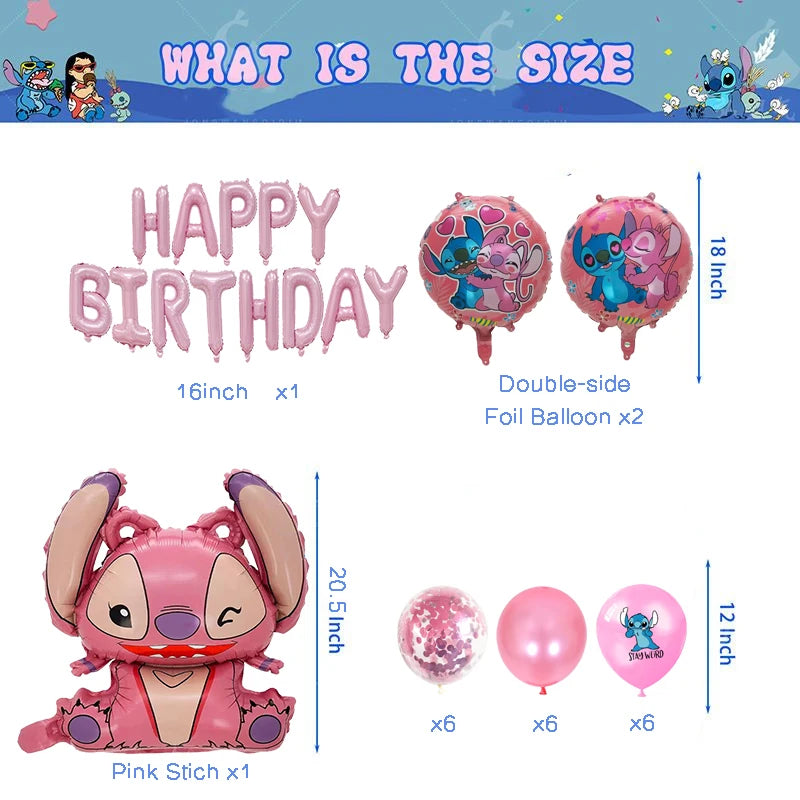 HAPPY BIRTHDAY Banner Balloon 34pcs Blue Pink