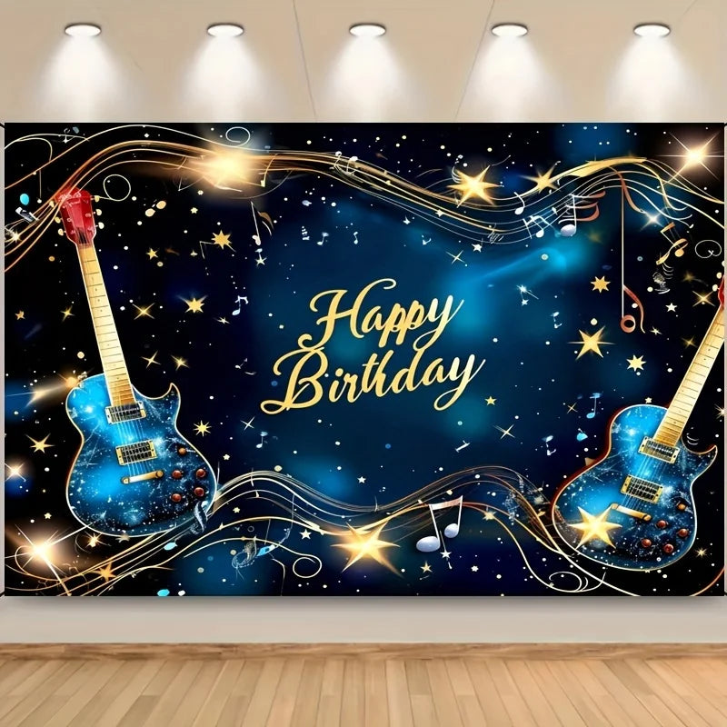 Music notes, guitar, happy birthday photography background decor