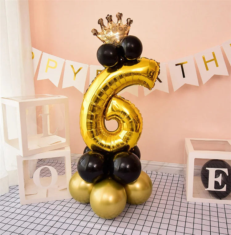 Happy Birthday Balloons  Chrome Gold Black 32inch