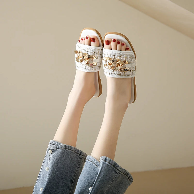 Trend Luxury Designer Chain Summer Slippers For Women