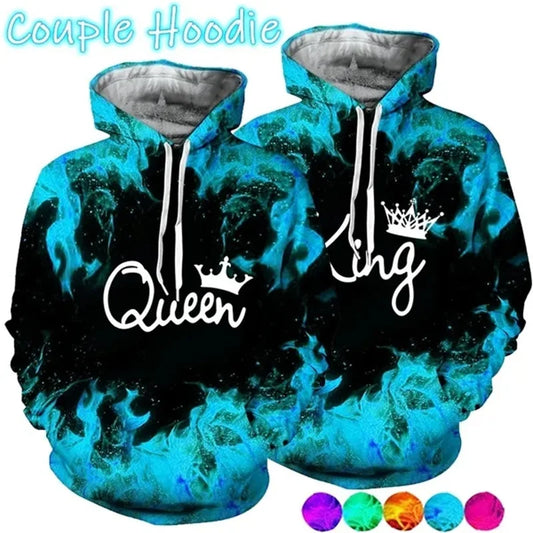 King 3D Print Trendy Matching Couple King And Queen Hoodies