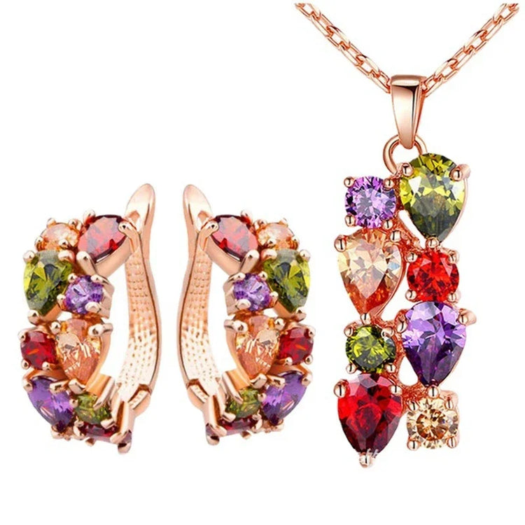 Jewelry Set Mona Lisa Zircon Necklace Earrings  for Female Luxury Fashion