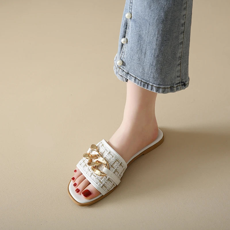 Trend Luxury Designer Chain Summer Slippers For Women