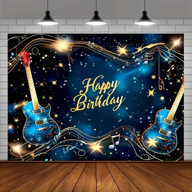 Music notes, guitar, happy birthday photography background decor