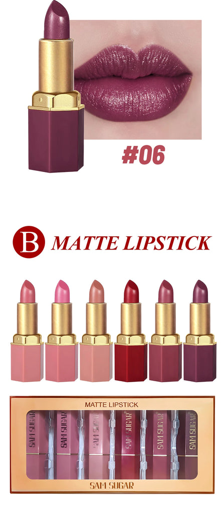 Gold Bar Tube Matte Lipstick 6 Colors