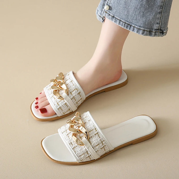 Trend Luxury Designer Chain Summer Slippers For Women