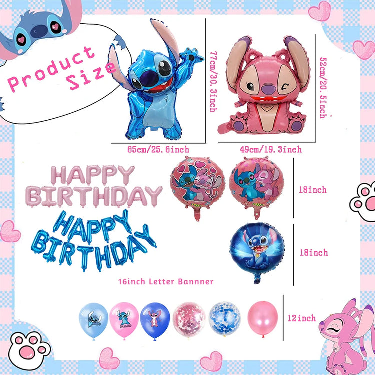 HAPPY BIRTHDAY Banner Balloon 34pcs Blue Pink